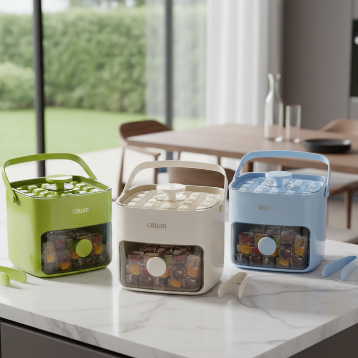 Alluxess Large Capacity Ice Cube Maker with Storage Bin for Cold Drinks