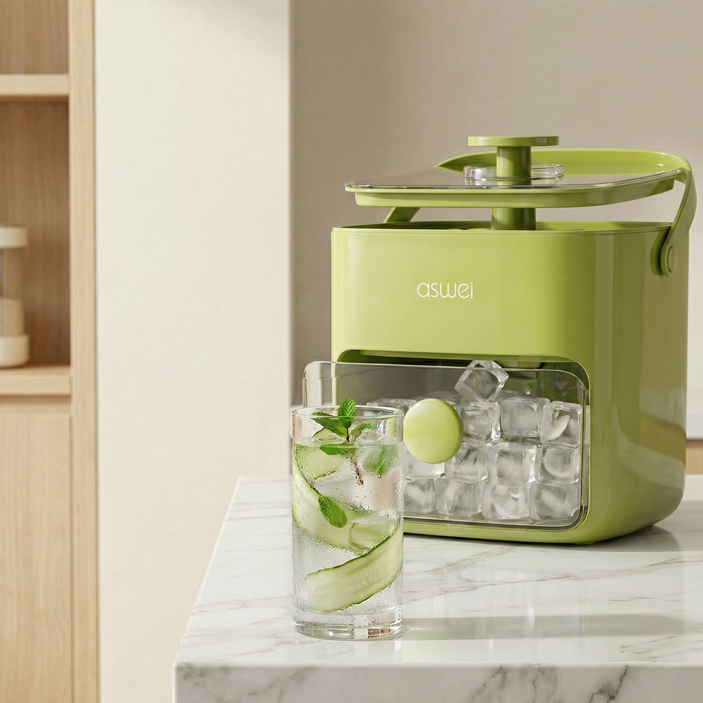 Alluxess| ASWEI Large Capacity Ice Cube Maker with Storage Bin for Cold Drinks