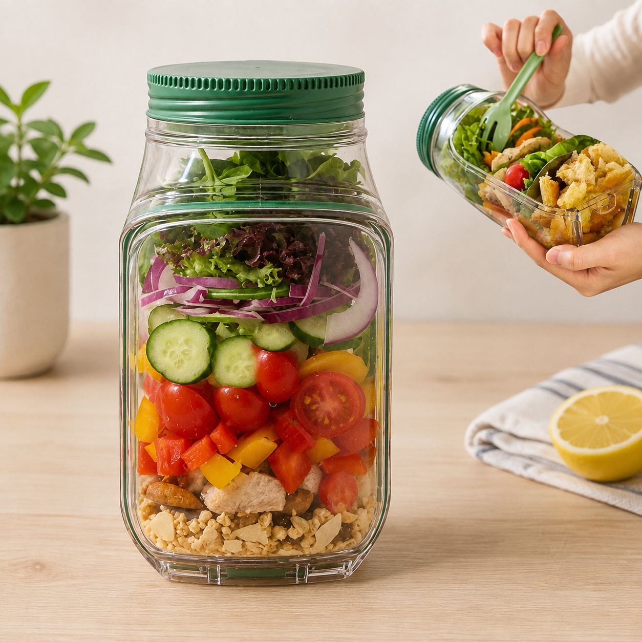 Alluxess Premium Leak-Proof Salad Container With Side Opening For Office, Travel & Outdoors.