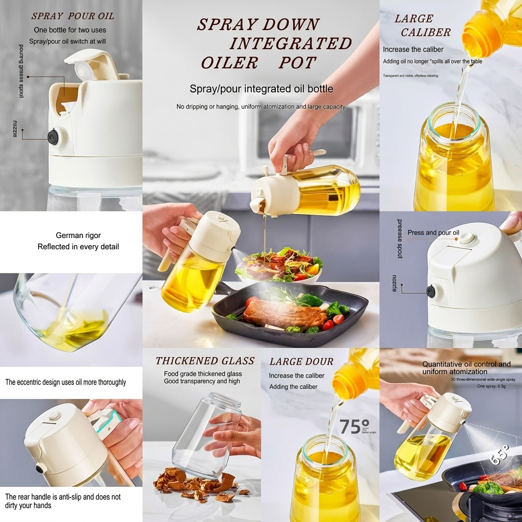 Alluxess 2-in-1 Oil Sprayer Bottle – Spray & Pour Control for Healthier Meals