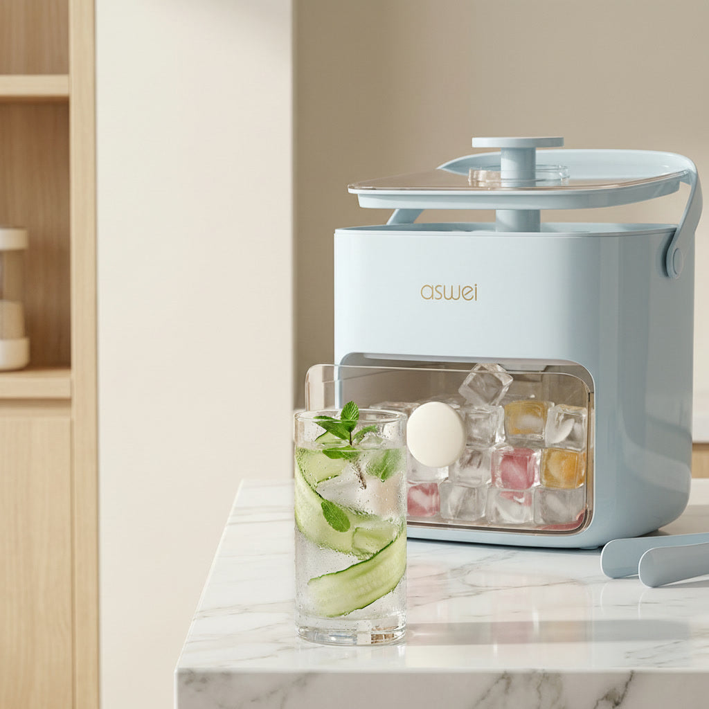 Alluxess| ASWEI Large Capacity Ice Cube Maker with Storage Bin for Cold Drinks